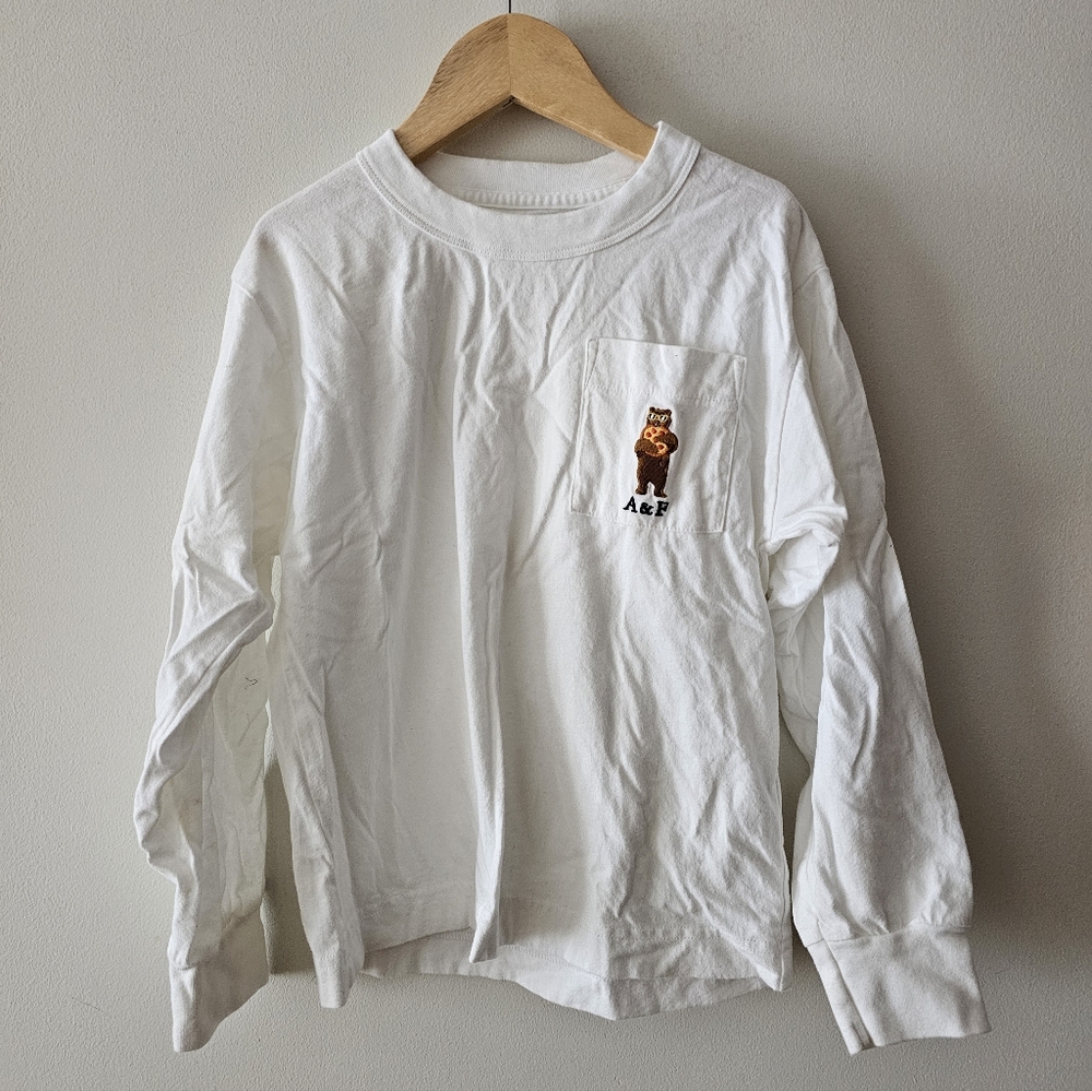 Abercrombie Kids White Long Sleeve Tee with Bear Logo SIZE 7/8